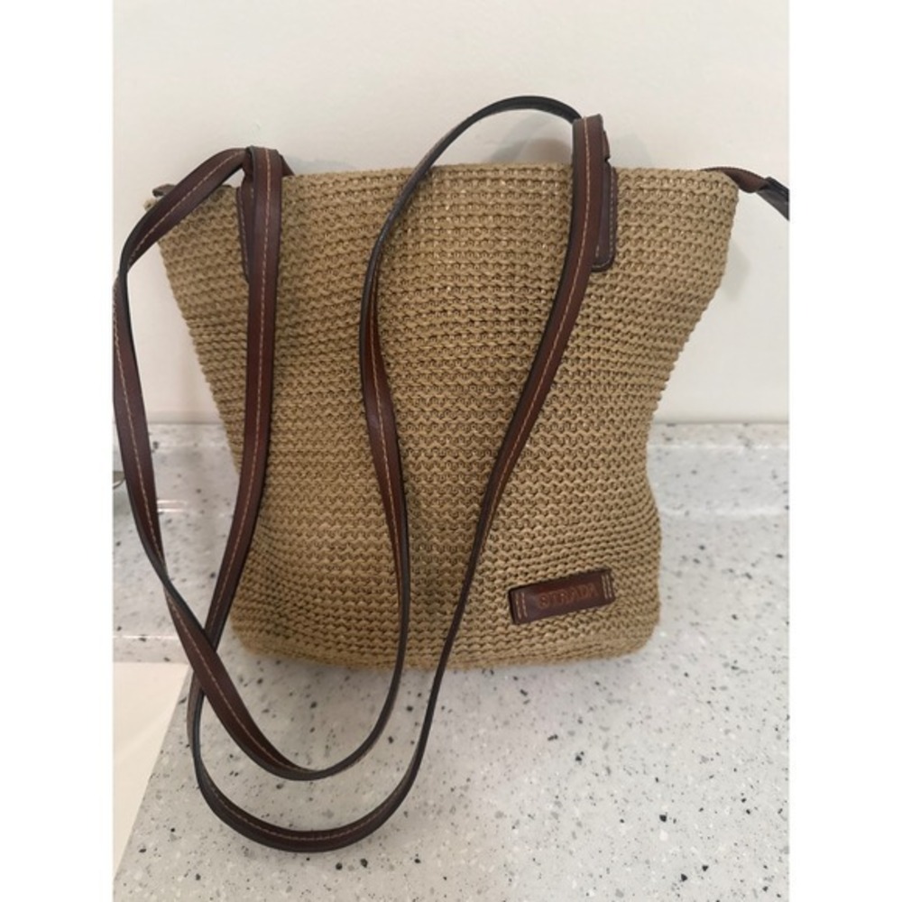 Strada Woven Straw Crossbody Bag Tan Brown Summer Beach Shoulder Tote